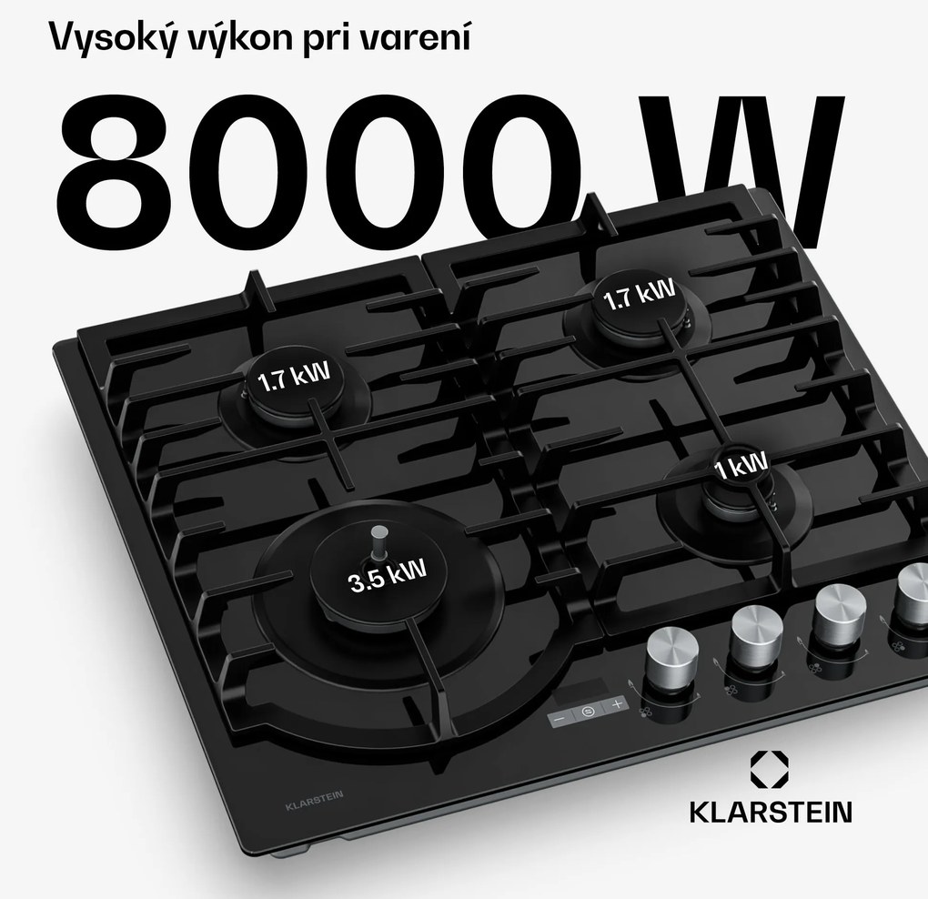 Klarstein Ignito plynová varná doska, 8 kW, liatinové rošty, časovač, regulácia teploty