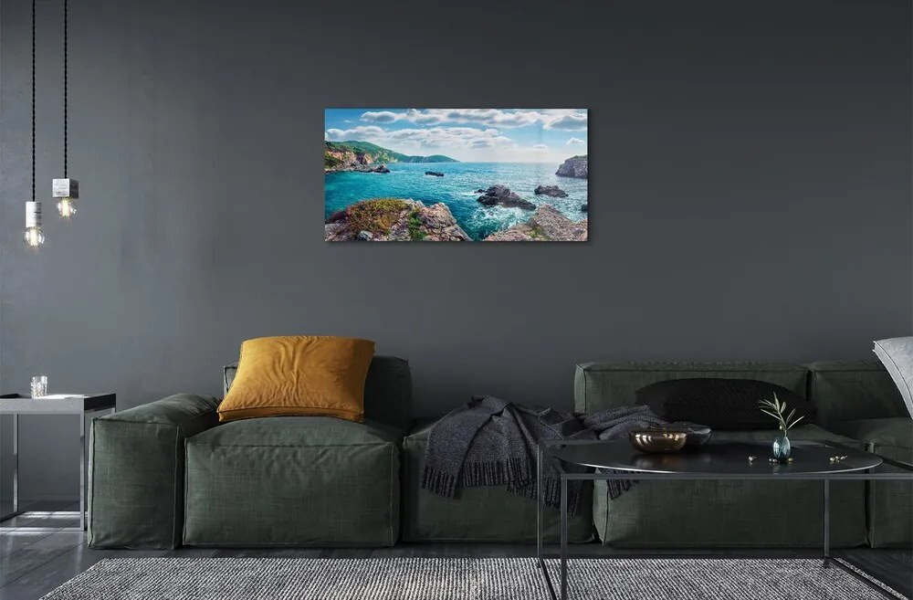 Sklenený obraz Grécko Morské hory 140x70 cm