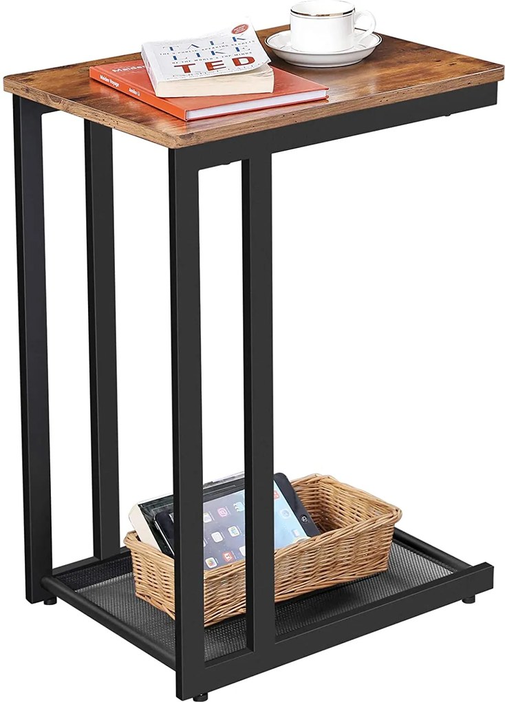 VASAGLE Stolík k posteli industriálny hnedý 48 x 65 x 35 cm