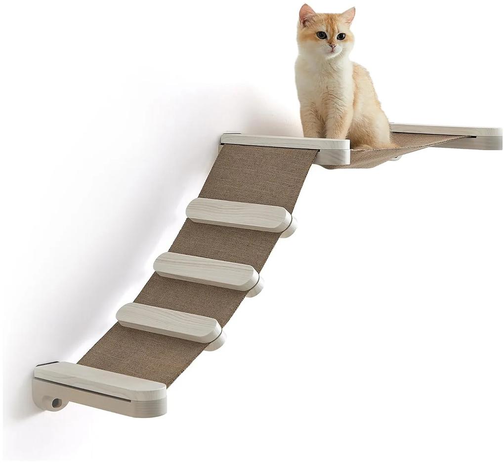 Hojdacia sieť pre mačky Feandrea Clickat, nástenná posteľ s rebríkom, hnedá farba