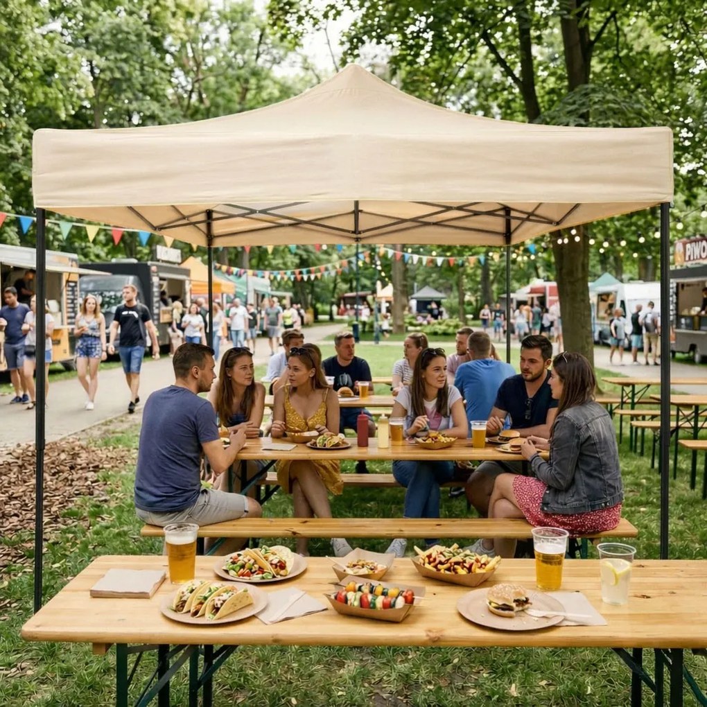 MultiGarden Záhradný samorozkladací stan s baldachýnom 3x3m - béžová MultiGarden