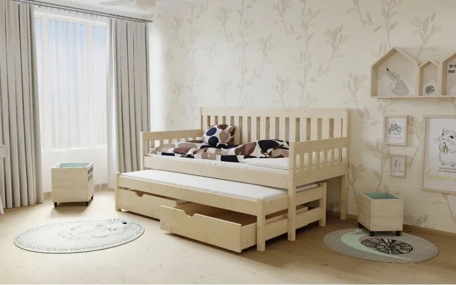 MAXMAX Detská posteľ s výsuvnou prístelkou z MASÍVU 200x80cm so zásuvkou - M06