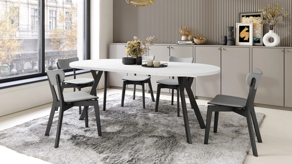 ALMO 100 Matné biele/čierne nohy - OKRÚHLY LOFTOVÝ/INDUSTRIÁLNY ROZKLADACÍ STÔL DO OBÝVAČKY/JEDÁLNE