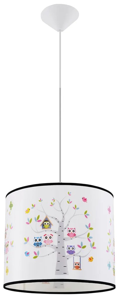 Detské závesné svietidlo Owls, 1x plastové tienidlo so vzorom, (fi 40cm)