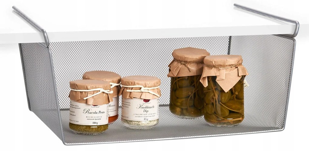 Zeller Present Kovový závesný prídavný kôš pod policu, sivá mriežka, 43x26 s výškou 19 cm, MESH