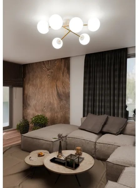 Luster na tyči MAGNUM 6xE14/10W/230V biela/zlatá