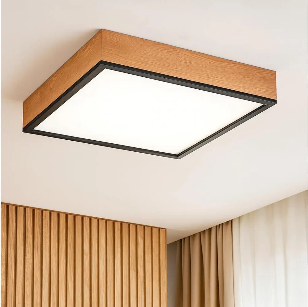 Stropné svietidlo OAK SQUARE 4xE27/15W/230V 48x48 cm dub/čierna