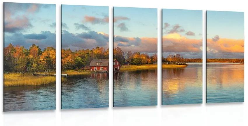5-dielny obraz západ slnka nad jazerom Varianta: 100x50