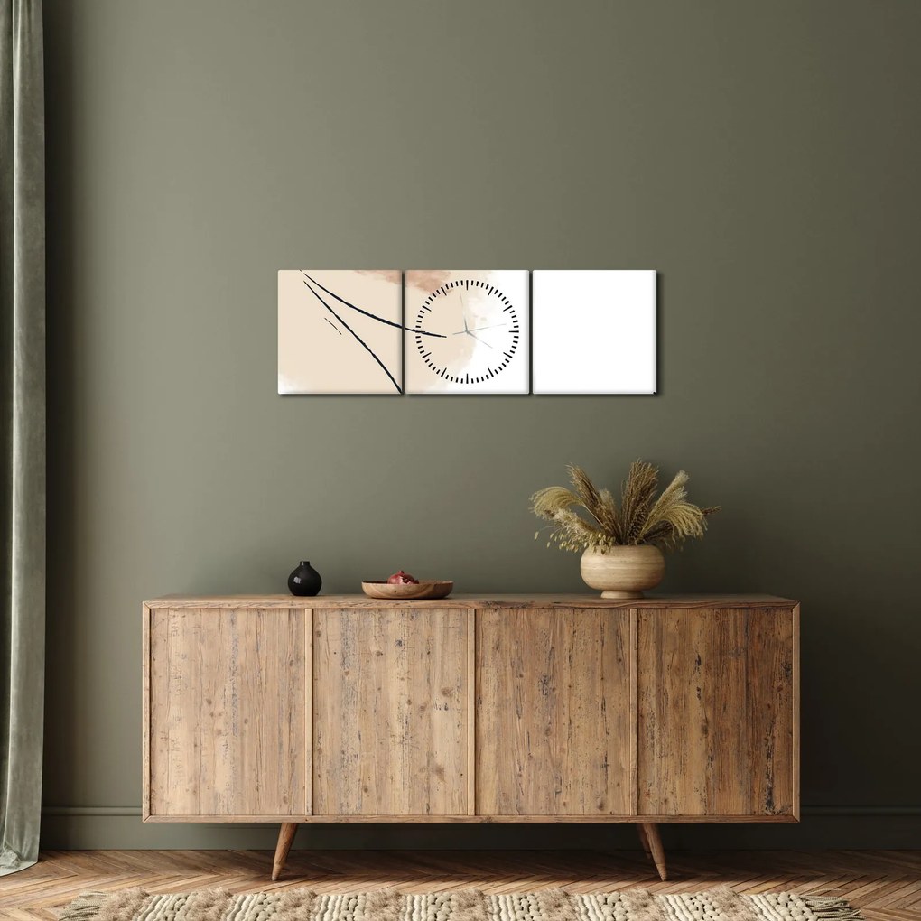 Obraz - Biela abstrakcia (s hodinami) (90x30 cm)