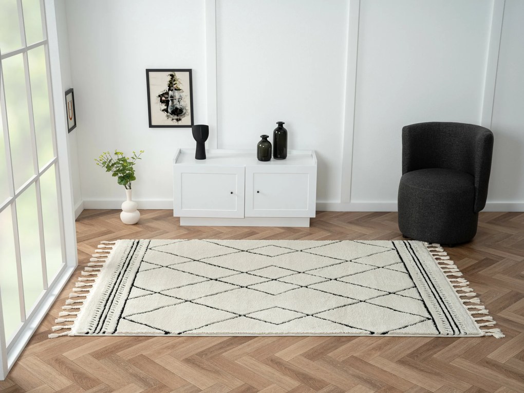 My Flair, Kusový koberec Moroccan Desert weiß/schwarz, 100x200, čiernobiela, obývacia izba