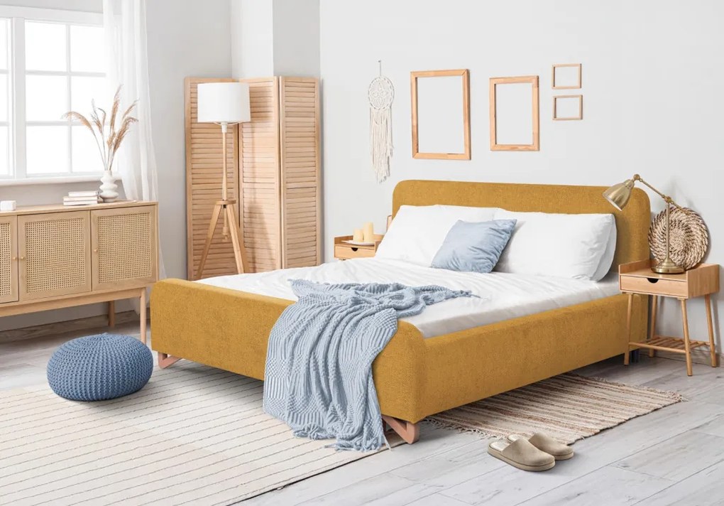 Posteľ Flamingo 180x200 cm, žltá štruktúrovaná tkanina