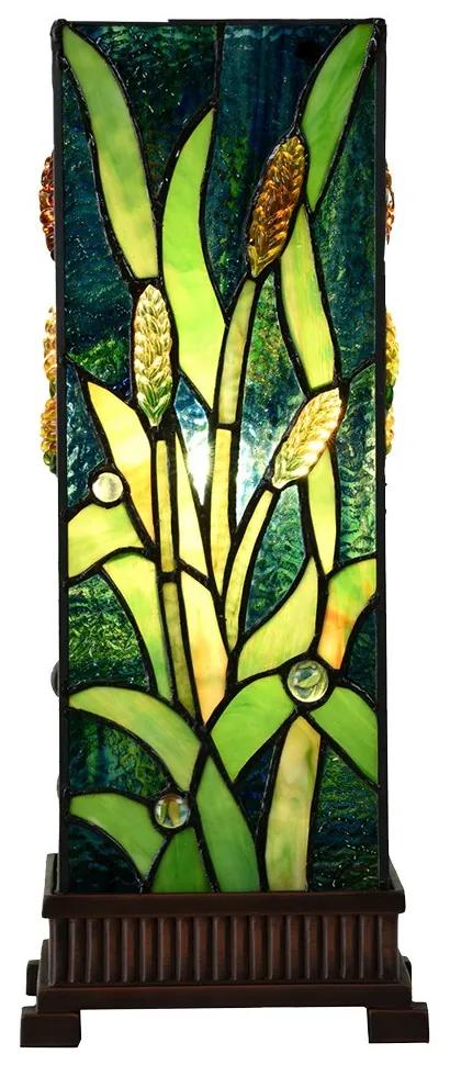 Zelená hranatá stolná lampa Tiffany Squilla - 18*18*45 cm E27/max 1*60W
