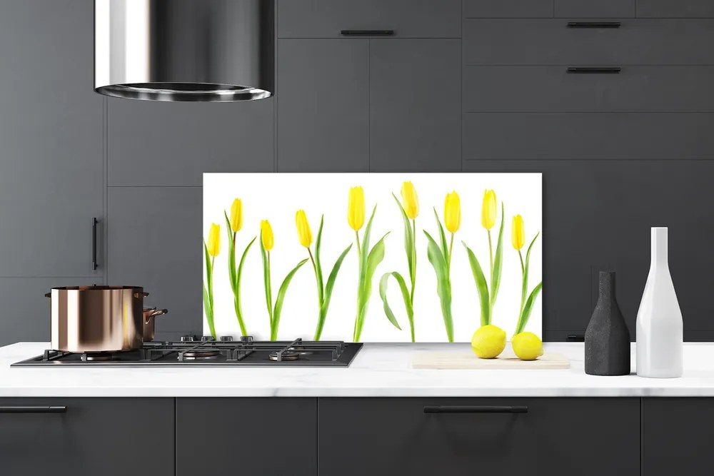 Sklenený obklad Do kuchyne Žlté tulipány kvety 140x70 cm