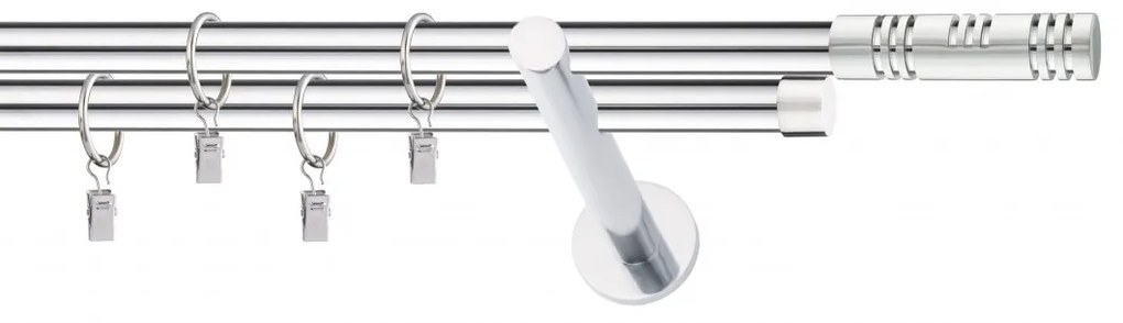 Dekorstudio Chrómová dvojradová garniža ELIS 19mm Dĺžka: 140cm, Typ uchytenia: Držiak dvojitý modern, Typ príslušenstva: Krúžky tiché so štipcami
