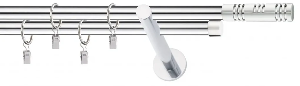 Dekorstudio Chrómová dvojradová garniža ELIS 19mm Dĺžka: 280cm, Typ uchytenia: Držiak dvojitý modern, Typ príslušenstva: Krúžky tiché so štipcami