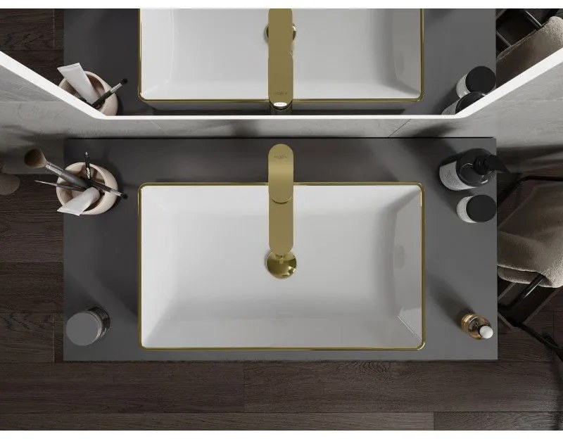 Mexen Nadia, umývadlo na dosku 620x355x115 mm, biela-zlatý okraj, 21616005
