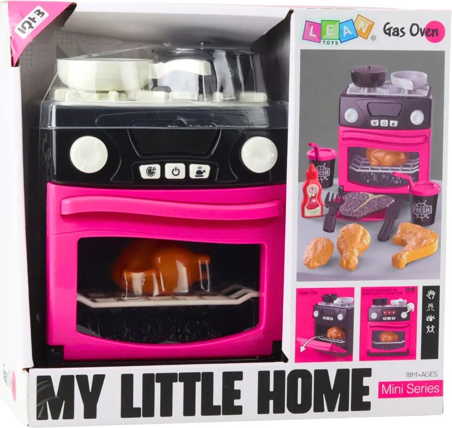 LEAN Toys Detská kuchynka s rúrou, potravinami, svetlami a zvukmi, ružová