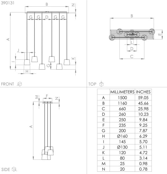 Eglo 390131 - Luster na lanku CAMARIOCA 6xE27/40W/230V čierna/hnedá
