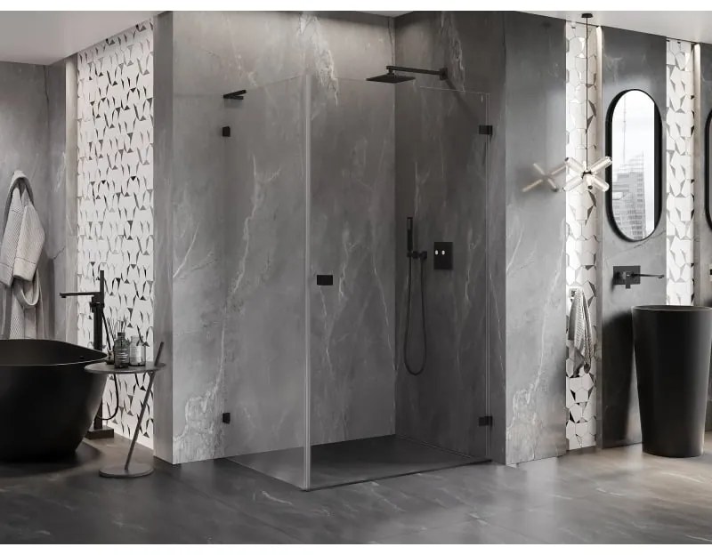 Mexen Lunar-B L pravý výklopný sprchový kút 75 x 70 cm, číre sklo, čierna matná, 832L-075-070-66-00-P