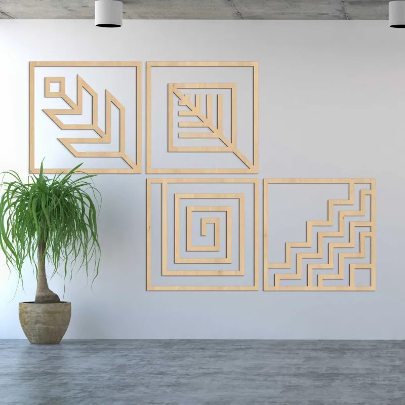 Drevený Obraz na stenu 4 diely geometria | SENTOP HDF0397-A-B-C