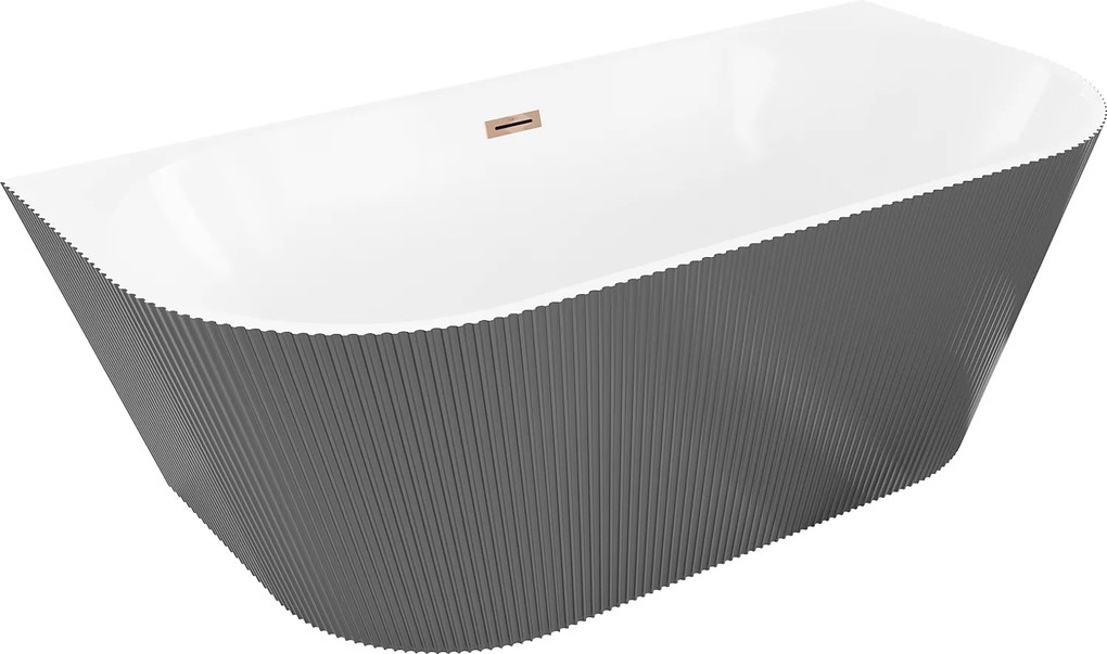 Mexen Oris voľne stojaca vaňa 150x75cm biela/sivá, ružovozlatý prepad