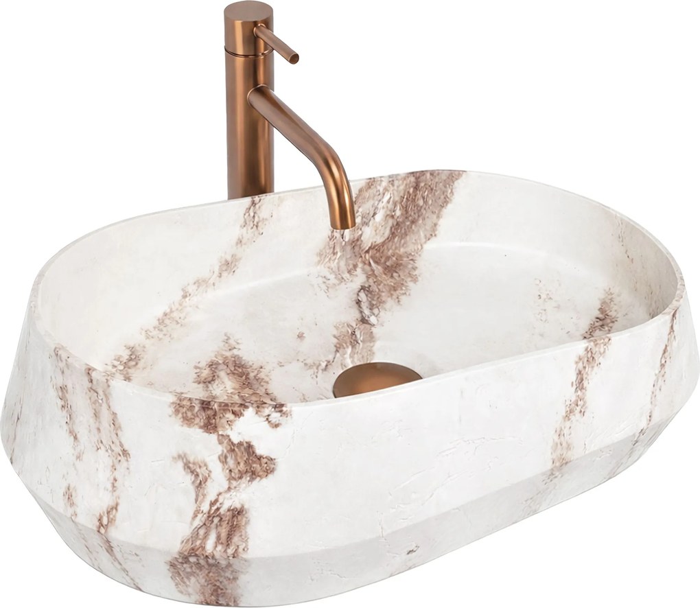 Rea Zoe Travo, umývadlo na dosku 590×380×170 mm, béžová / ecru imitácia kameňa matná, REA-U3540