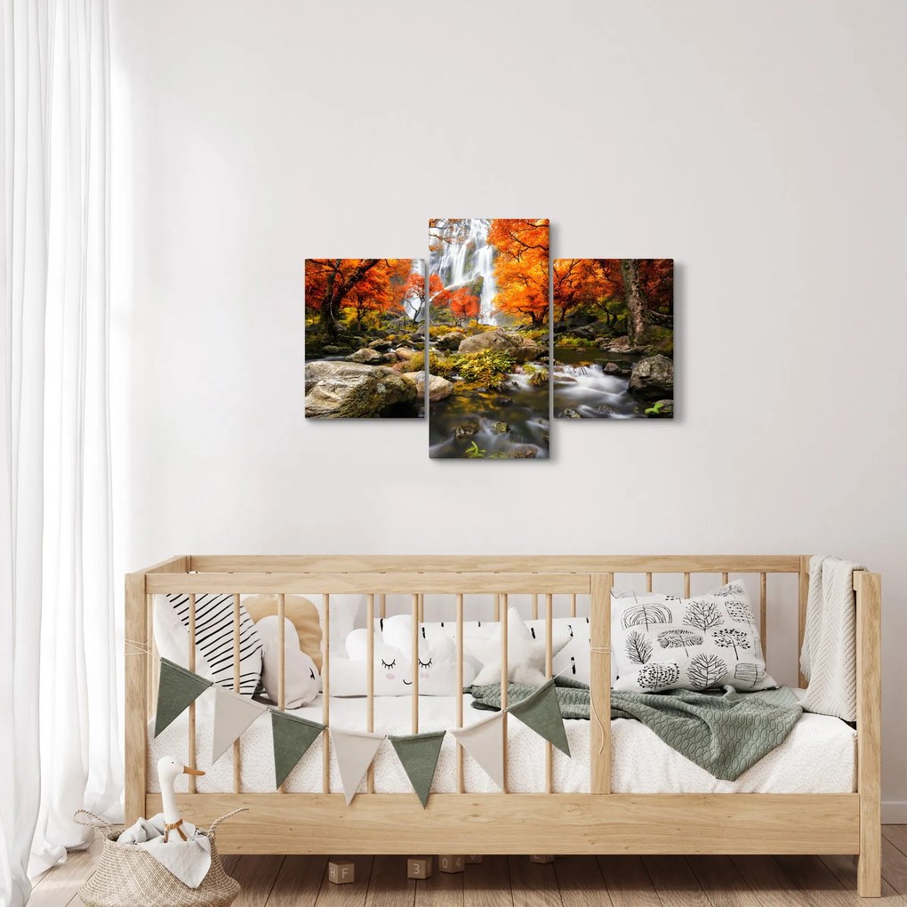 Obraz - Vodopády v jesennej krajine, oranžový (90x60 cm)