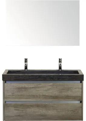 Kúpeľňový nábytkový set Dante 100 cm s umývadlom z prírodného kameňa 2 otvormi na kohúty a zrkadlom dub Nebraska
