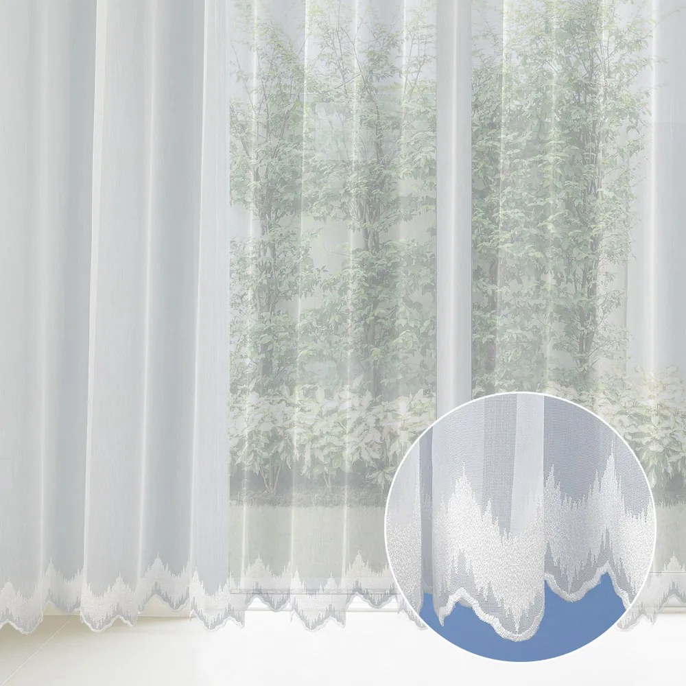 Svetlo smotanová záclona s perleťovo vytkávanou bordúrou cikcak do oblúčka ZAC-025 výška 295 cm Iba metráž