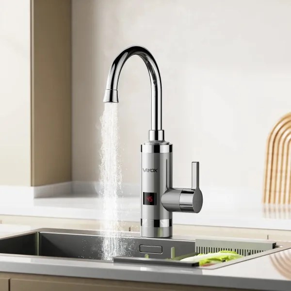 Prietokový ohrievač vody s LED displejom 3000W/230V IPX4 nerezová oceľ