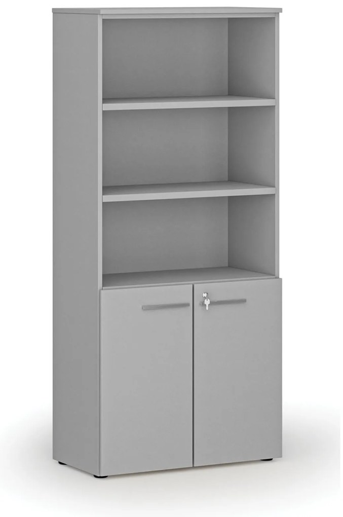 Kombinovaná kancelárska skriňa PRIMO GRAY, dvere na 2 poschodia, 800 x 420 x 1781 mm, sivá