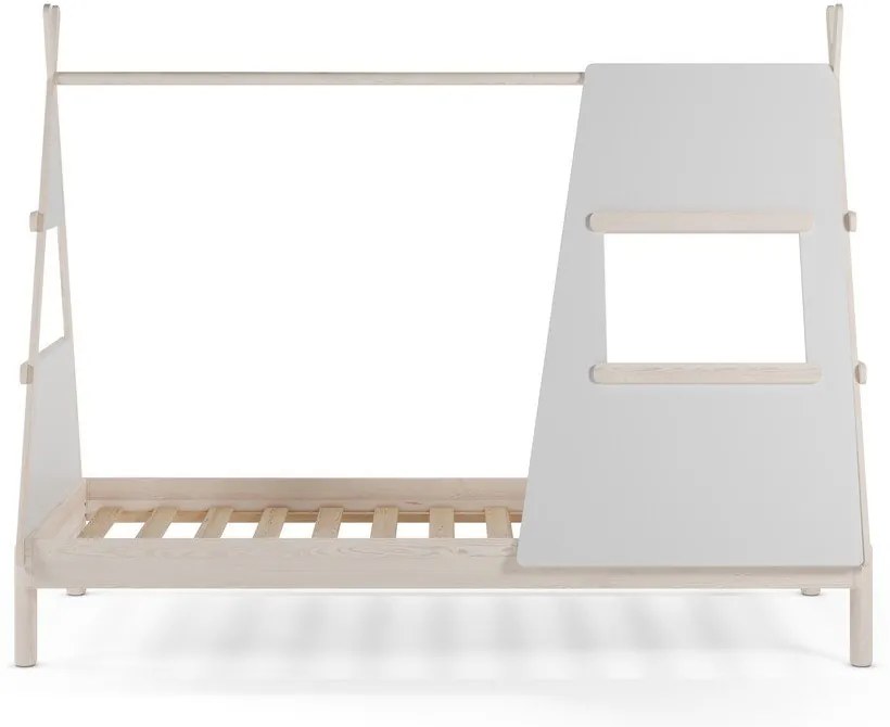 Krémovobiela domčeková detská posteľ z borovicového dreva s roštom 90x200 cm Enola – Marckeric