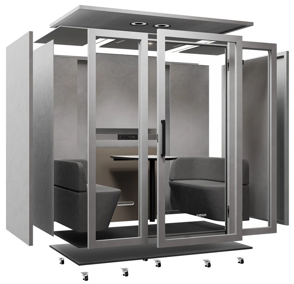 Akustická kancelárska kabína INBOX pre 4 osoby 2200 × 2200 × 1220 mm