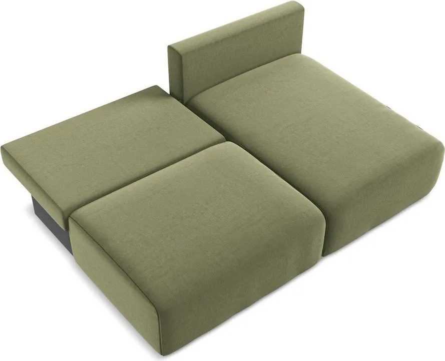 Zelená zamatová rozkladacia/s úložným priestorom rohová pohovka (pravý roh/s leňoškou) Kalena – Makamii