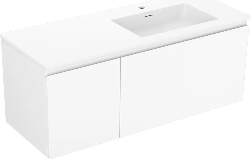 Mexen Orio, kúpeľňová skrinka 120 cm s pravým umývadlom Otis, 1S, 1D, biela matná, 91A13-12047-3-BBFF01-W18P01
