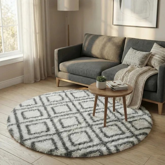 Protišmykový koberec DECOR biely / sivý kruh