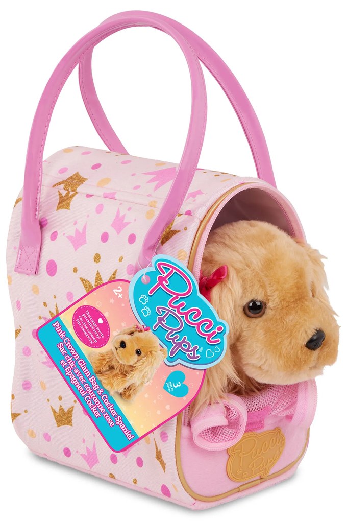 Psík hnedý v taške Pink Crown Glam Bag