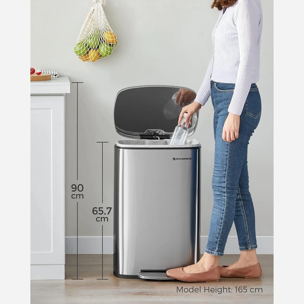 Kuchynský odpadkový kôš 50 L, pedálový, strieborný