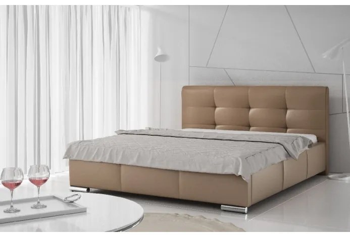 Luxusná čalúnená posteľ Latium s úložným priestorom hnedá eko koža 180 x 200