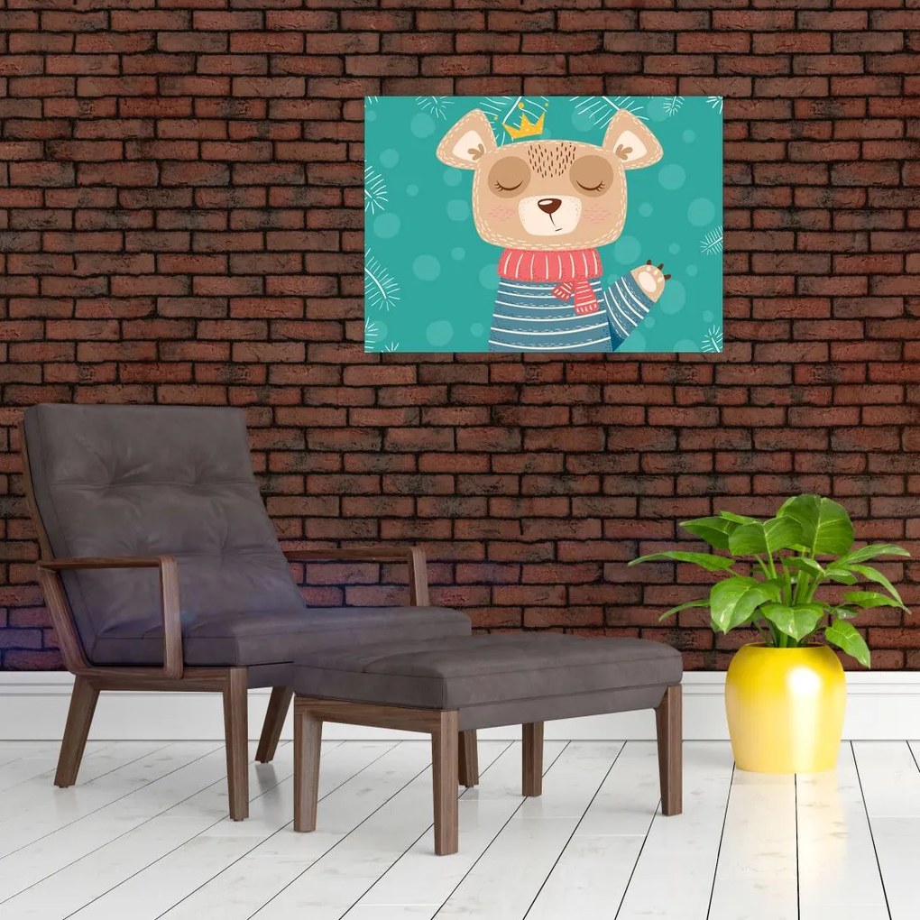 Sklenený obraz - Mávajúci medvedík (70x50 cm)