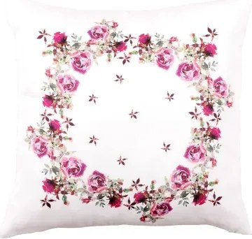 Dekoračný vankúš Ruže 45x45 cm, biely%