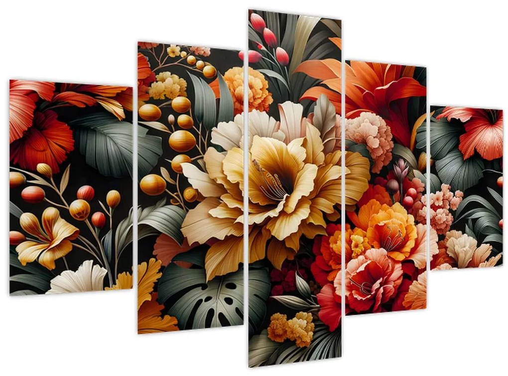 Obraz - Oranžovo-červené kvety (150x105 cm)