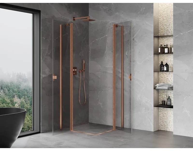 Mexen, Mexen Mist Duo výklopný sprchový kút 70 x 70 cm, transparentný, brúsená meď - 8A4-070-070-65-00