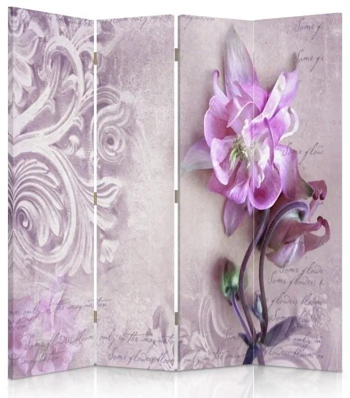 Ozdobný paraván Růžová orchidej - 145x170 cm, štvordielny, obojstranný paraván 360°