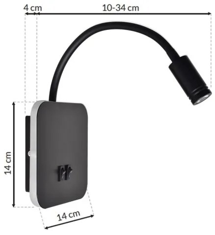 LED Flexibilná nástenná lampička BASE 1xLED/8W+1xLED/2W/230V čierna/strieborná