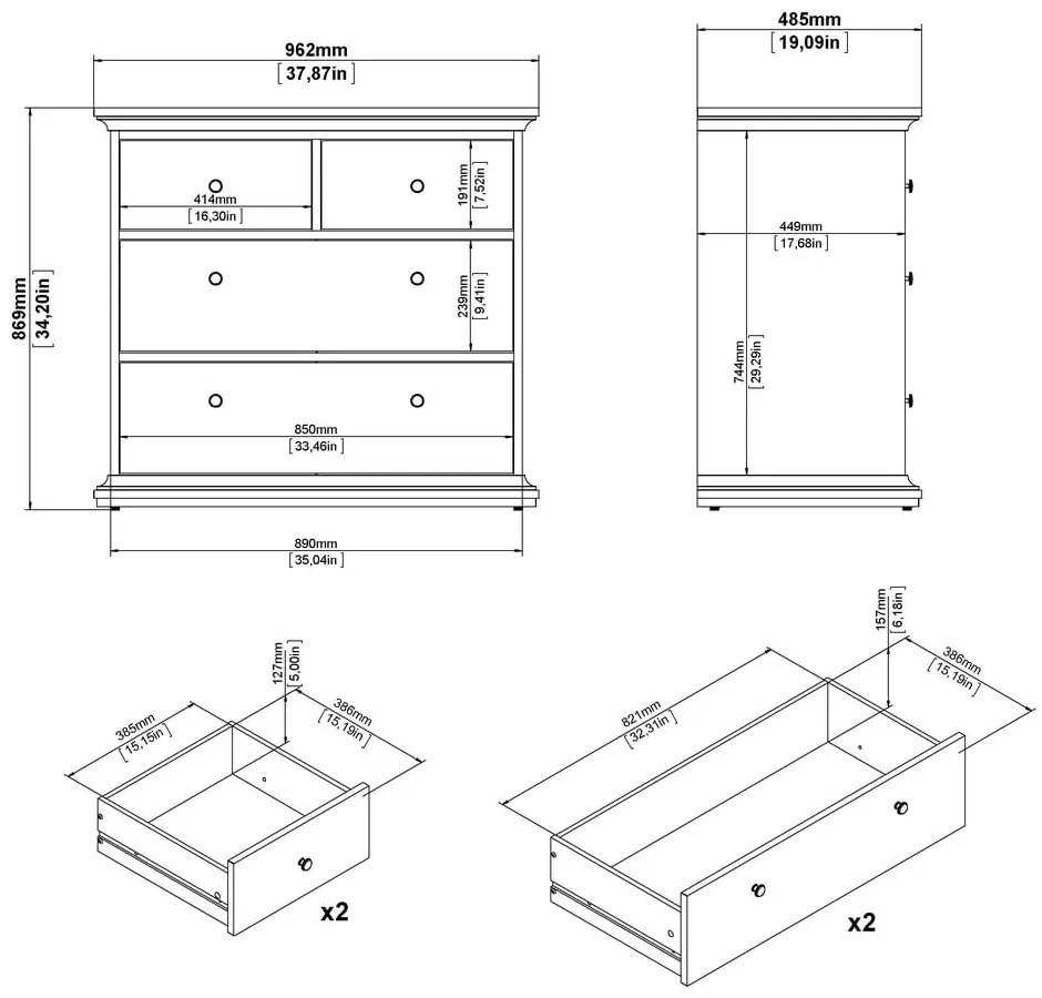 Biela nízka komoda 96x87 cm Paris – Tvilum