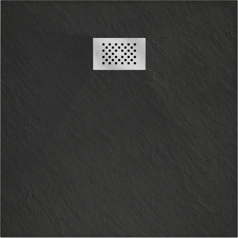 Mexen Hugo, štvorcová sprchová vanička SMC 70 x 70 cm, čierna, oceľová krytka, 42707070-X