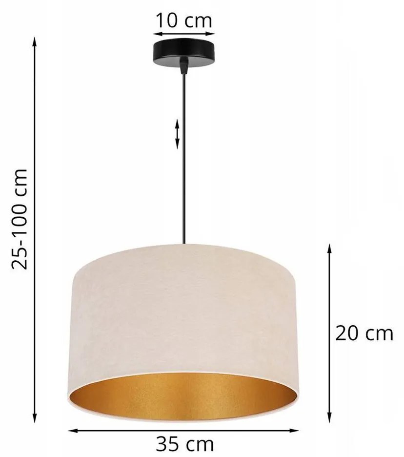 Závesné svietidlo Mediolan, 1x svetlobéžové/zlaté textilné tienidlo, (výber z 2 farieb konštrukcie), (fi 35cm)