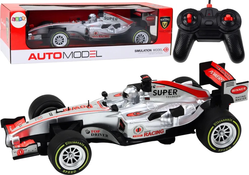 LEAN Toys Diaľkovo ovládané pretekárske auto RC 1:12, strieborné, svetlá a zvuky