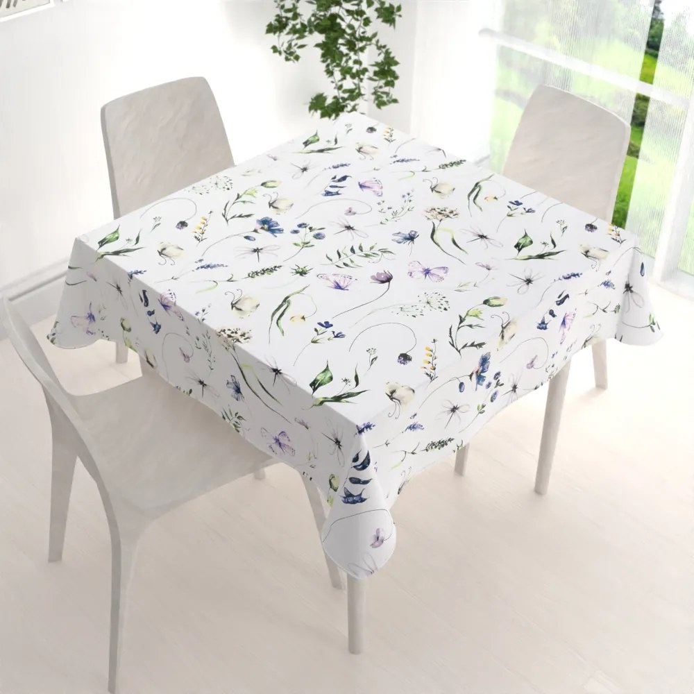 Biante Bavlnený štvorcový obrus Sandra SA-391 Lúčne kvietky s motýlikmi 70x70 cm